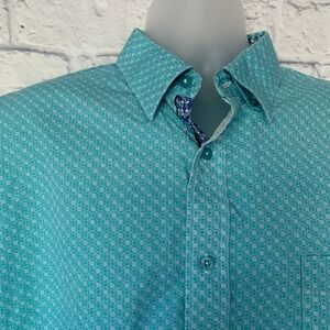 F/X Fusion Mens XLT Short Sleeve Button Up Shirt Aqua‎ Geometric Pattern